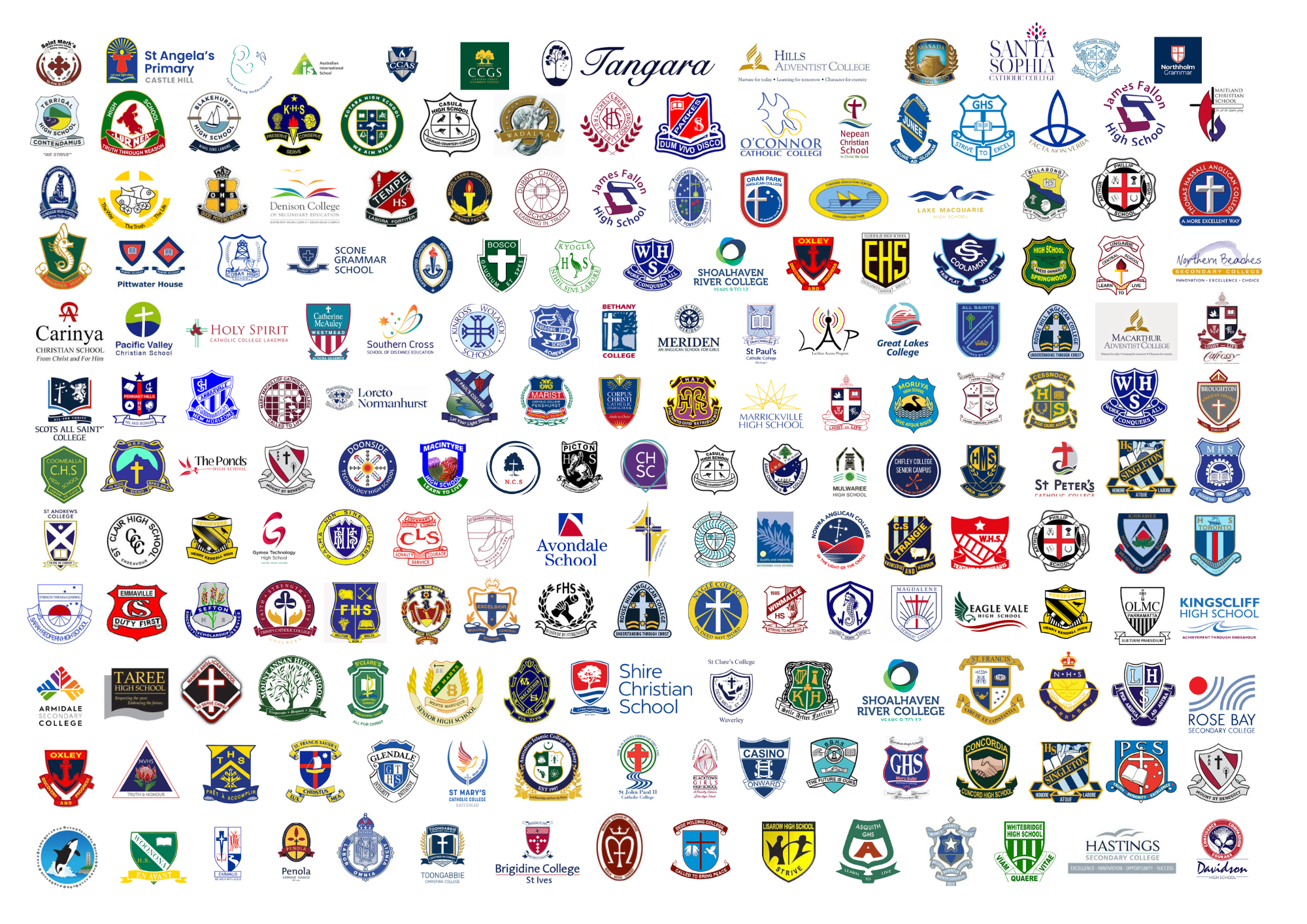 Logos of the hundreds of schools a podcast for educators, teachers, entrepreneurs Kelly Bell has worked with