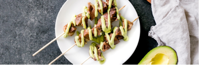 Lamb Skewers with Avocado Sauce