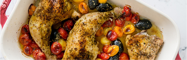 Roasted Chicken with Olives & Tomatoes