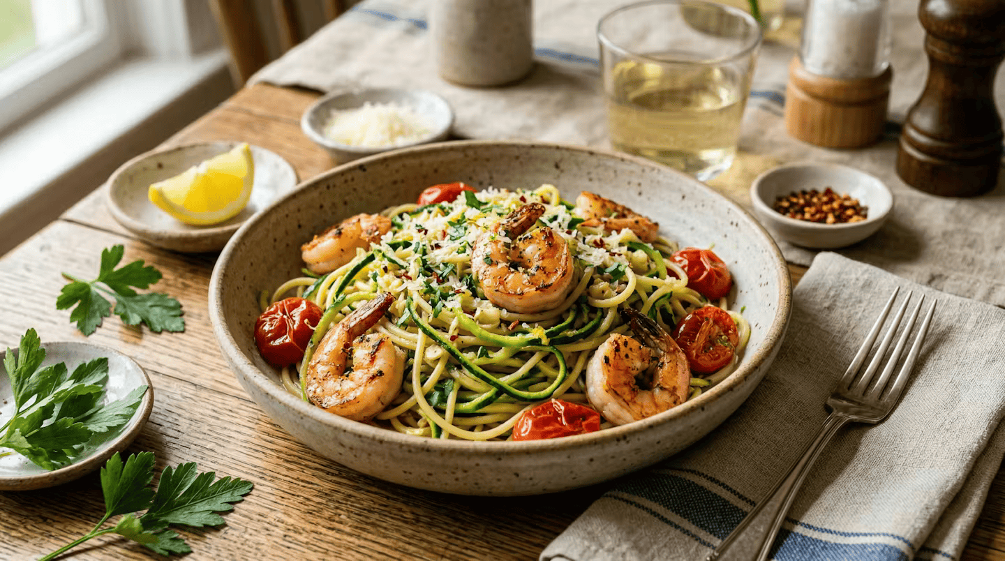 Garlic Shrimp Zucchini Pasta