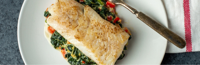Haddock with Creamed Spinach & Peppers