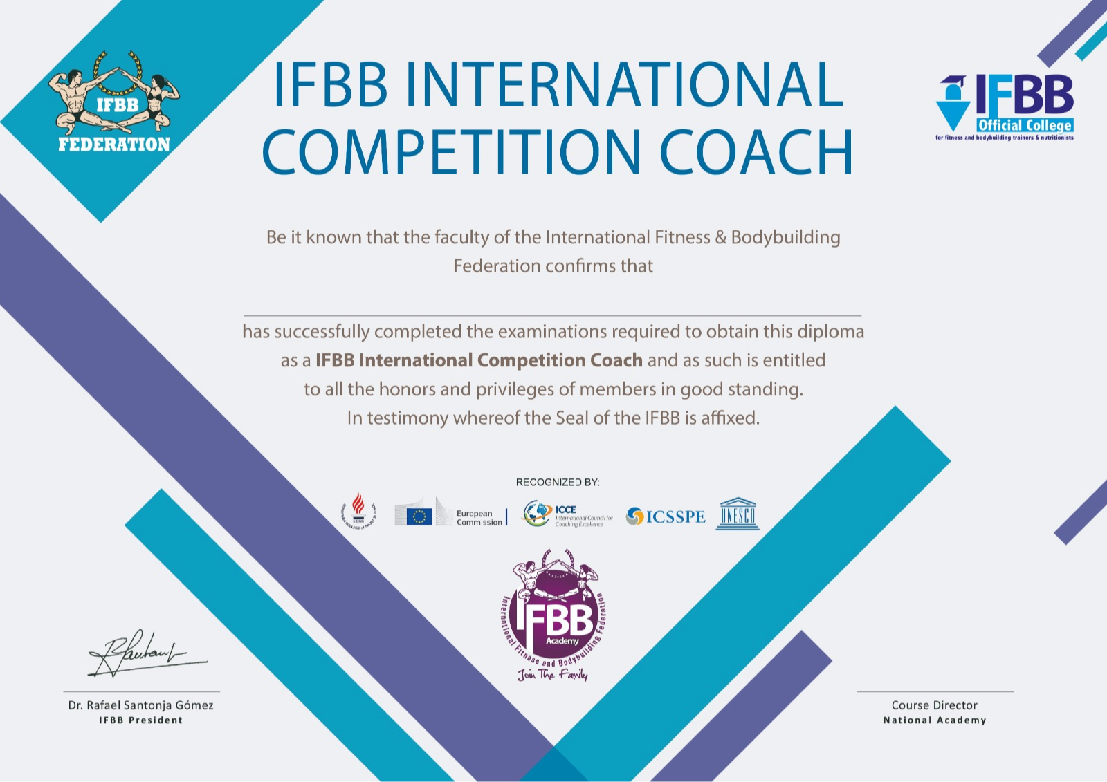 IFBB International Competition Coach Certificate