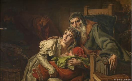 Schilderij waarin de Joodse gemeenschap wordt verbrand tijdens de Zwarte Dood