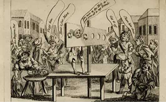 Een homoseksuele man wordt bespot aan de schandpaal