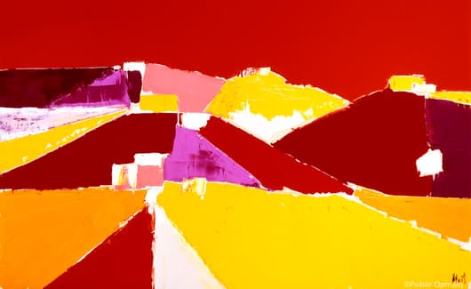 Compositie met rood, geel, zwart, blauw en grijs van Piet Mondriaan