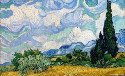 Compositie met rood, geel, zwart, blauw en grijs van Piet Mondriaan