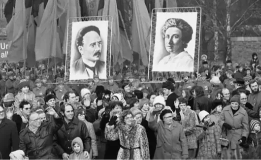 Portretten van Rosa Luxemburg en Karl Liebknecht