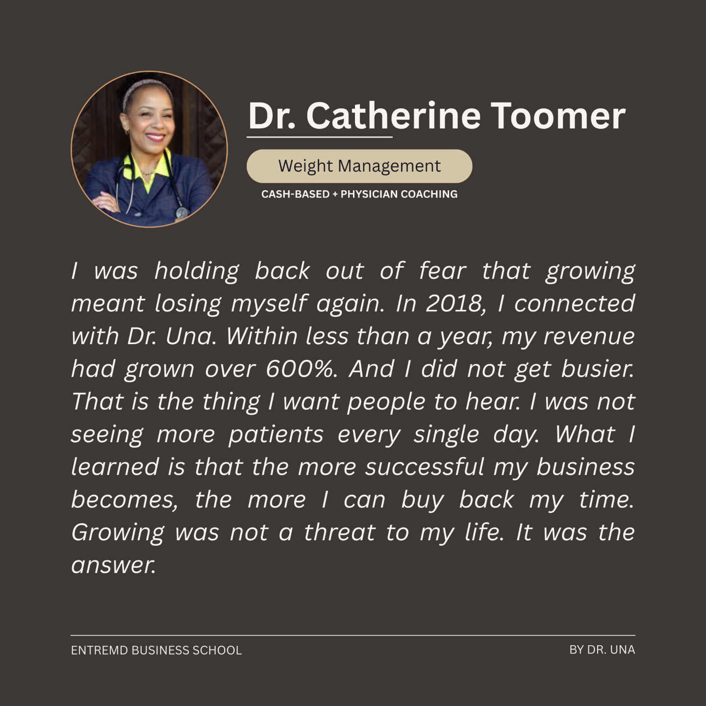 Dr. Catherine Toomer, Weight Management, EntreMD Business School, EBS, Physician, Entrepreneur