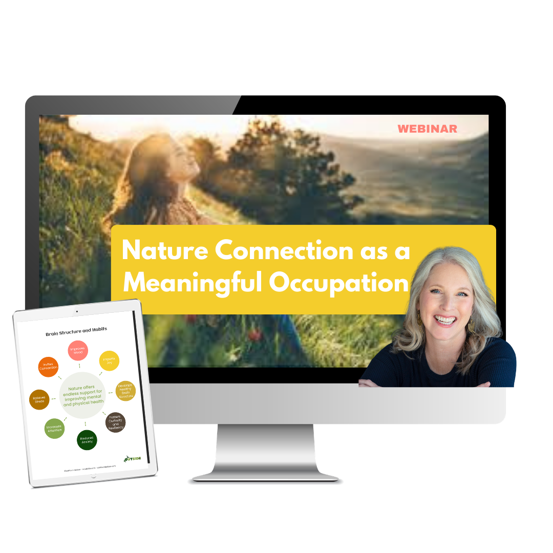 A digital toolkit display featuring worksheets, a laptop with a butterfly image, a tablet, and a smartphone showing a smiling Kathleen— showing the course contents.