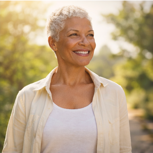 Karin Arigoni in der Natur mit Einkaufstasche