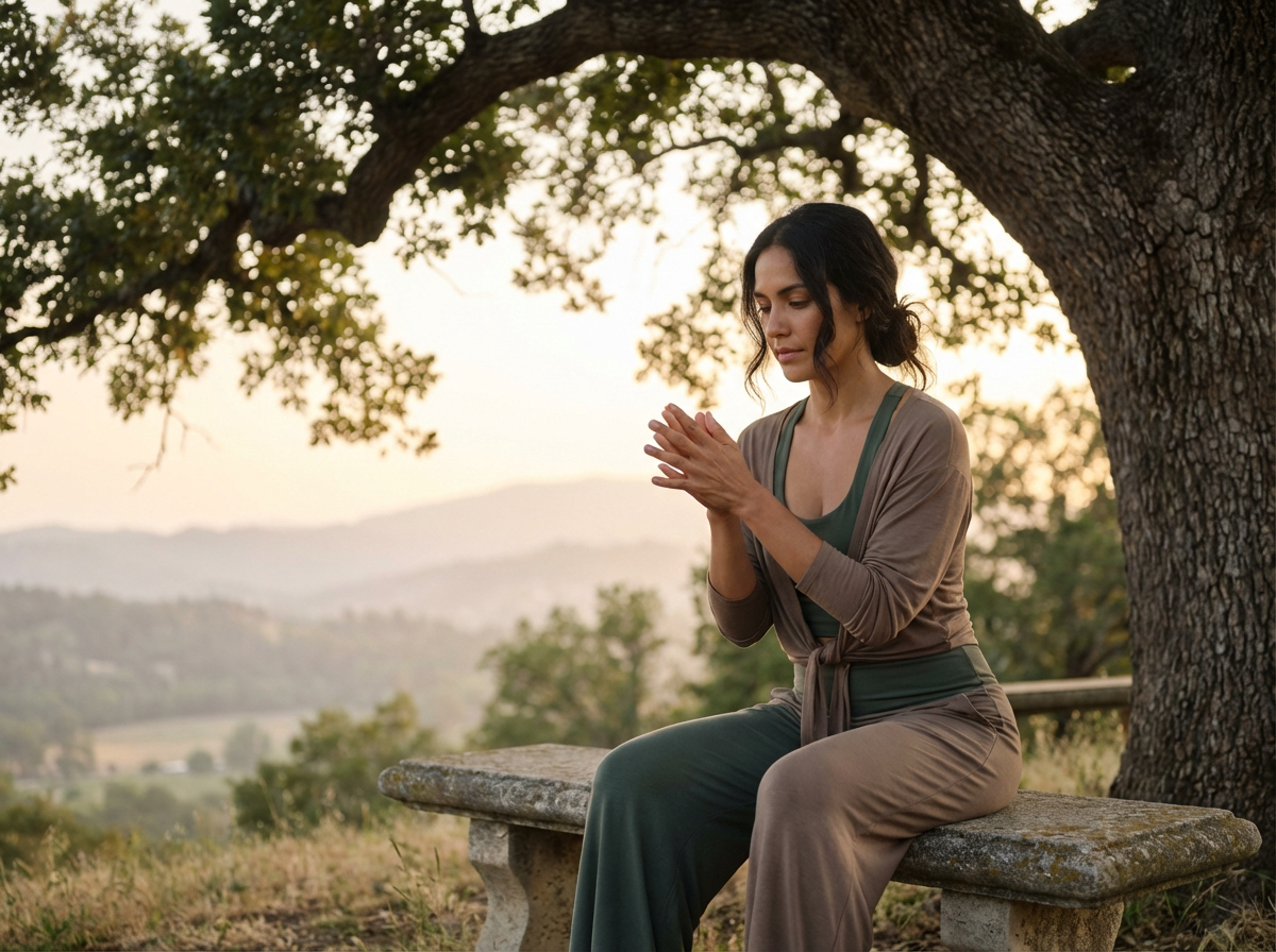 Woman doing gentle somatic movement outdoors