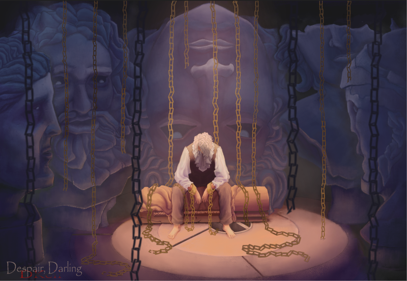 A man inside a dungeon, chained