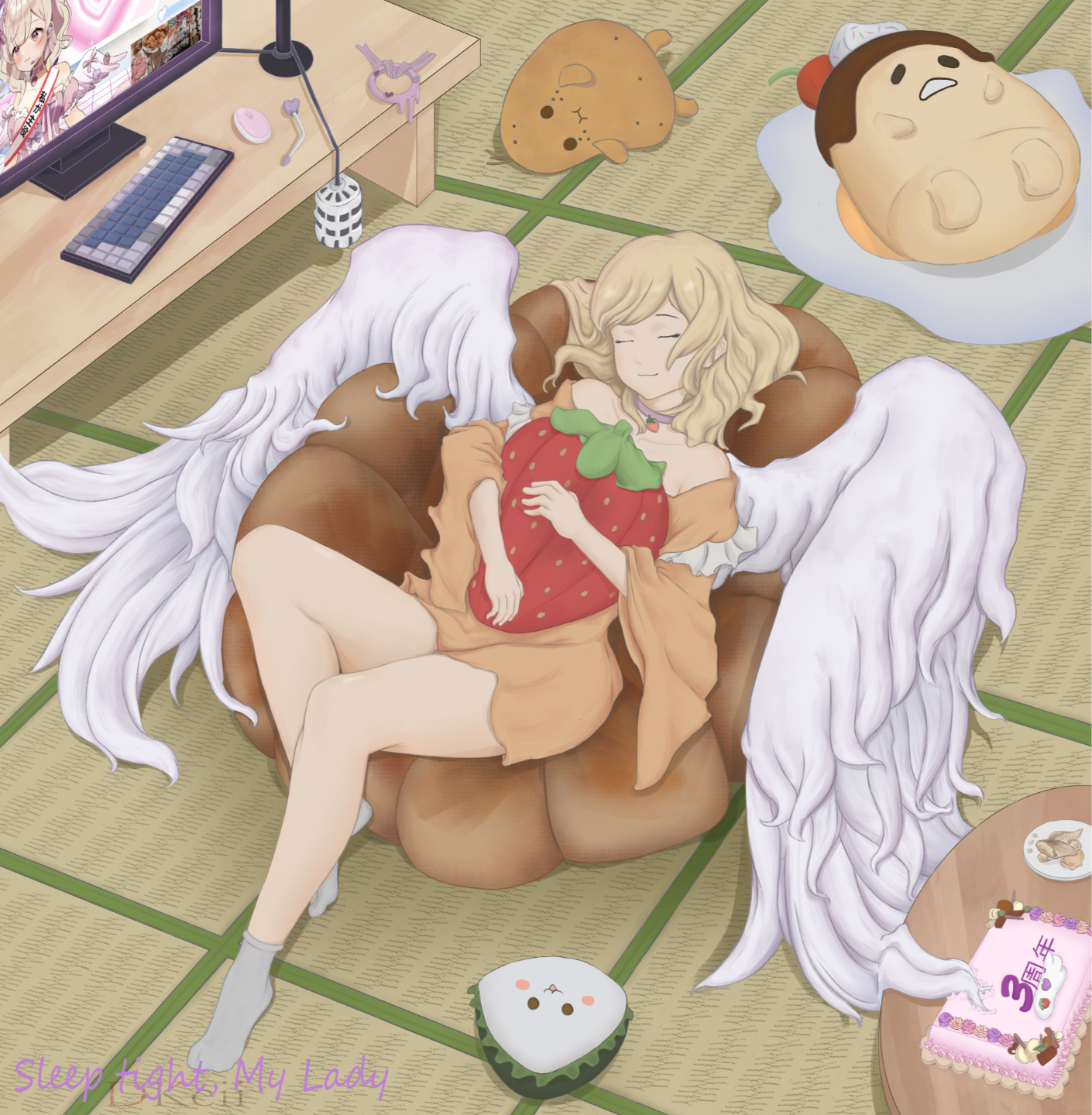 A sleeping angel in a room