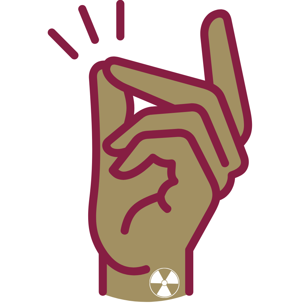 finger snapping hand gesture icon with radiation symbol burst in background representing energy or instant action