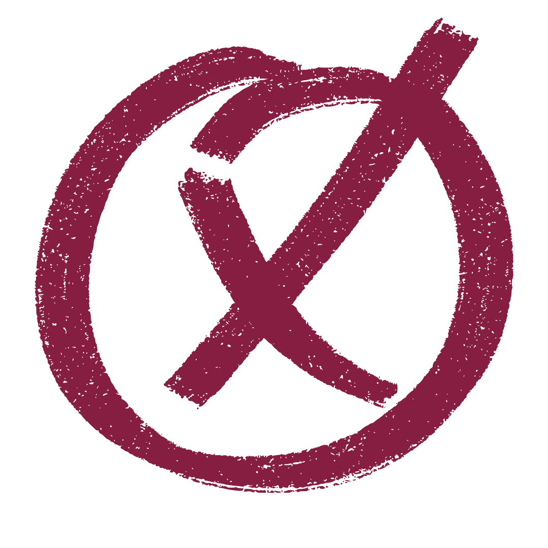 hand-drawn red X mark inside circle representing cancel, error, or incorrect action