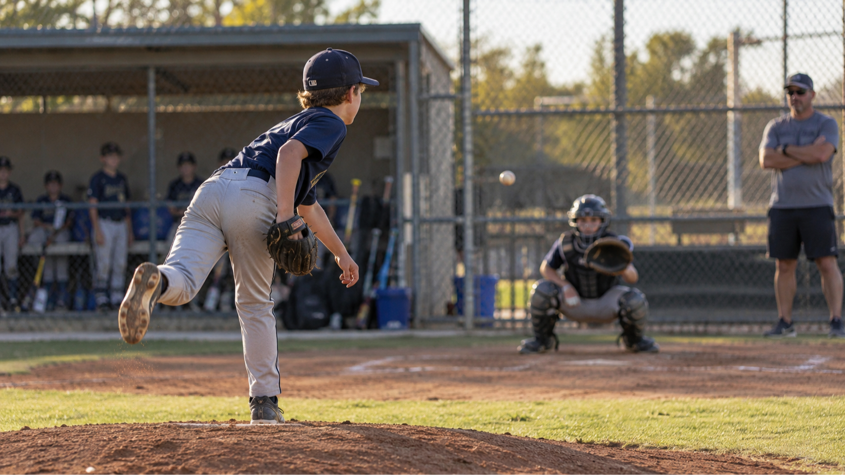 Youth pitcher throwing bullpen session with parent watching from the side — youth pitcher bullpen frequency and weekly arm workload