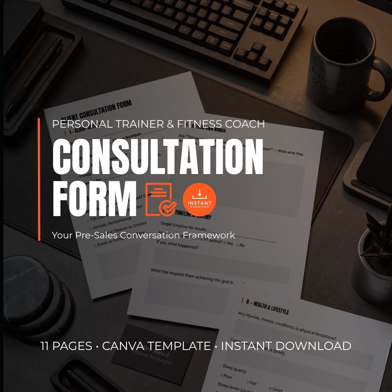 Personal trainer fitness assessment form template that can be edited in Canva