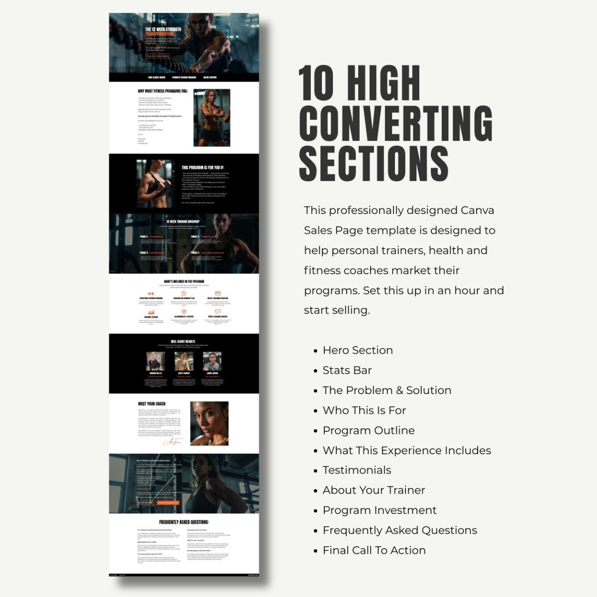 Section breakdown of a high converting Personal Trainer Sales Page