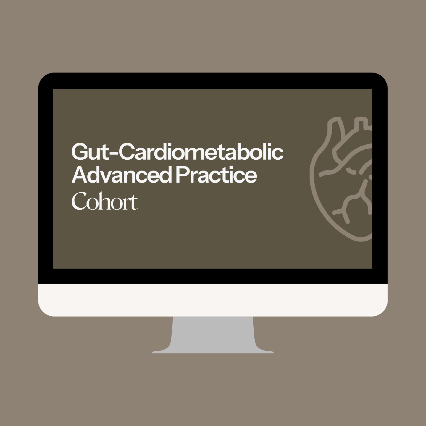 A mockup showing a desktop computer with the Gut-Cardiometabolic Advanced Practice Cohort image