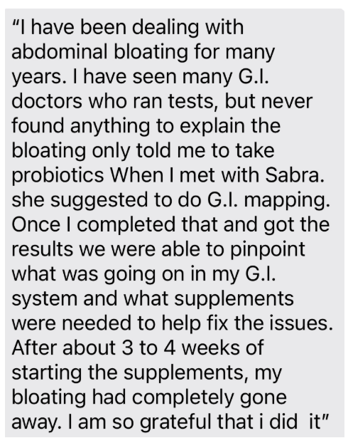 testimonial for Sabra Cawby Nutritionist for Hormone Health