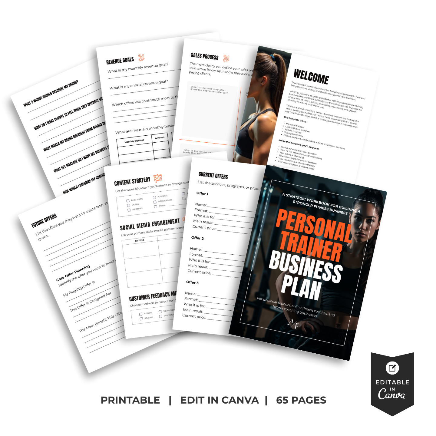 Personal trainer business plan template with printable workbook pages and editable Canva fitness coach planner