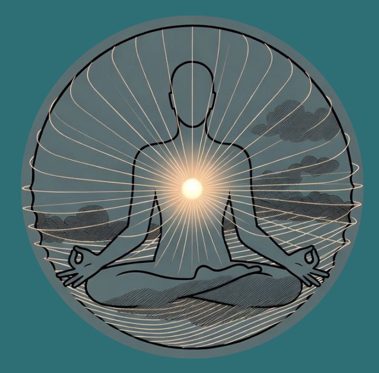 Figure seated in meditation, radiating light