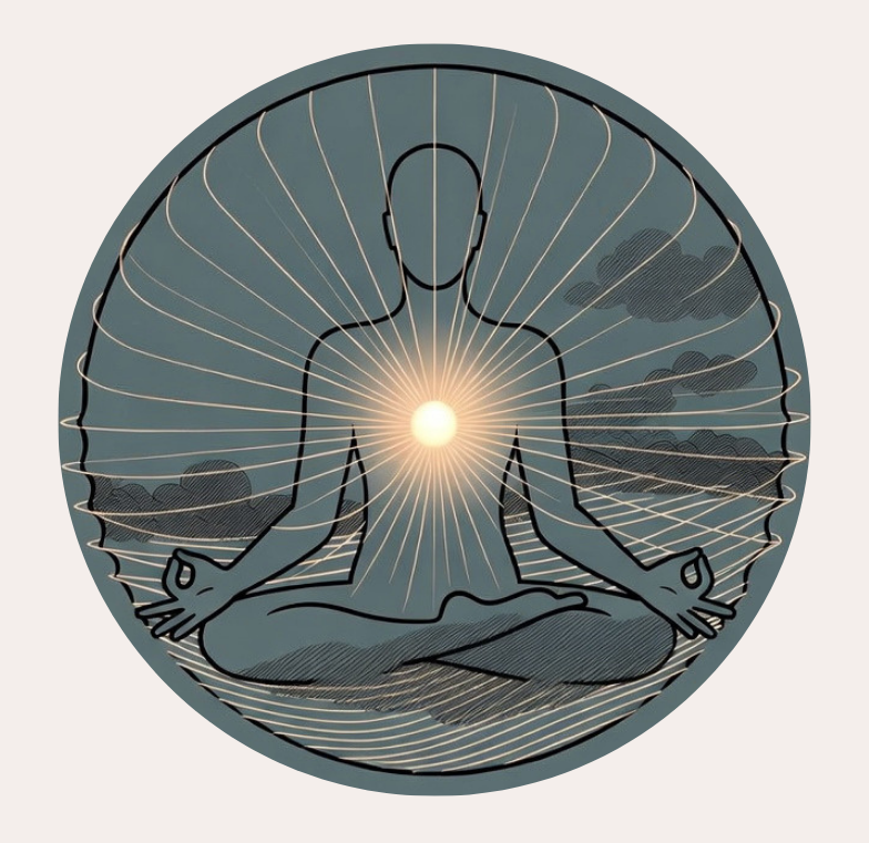 Figure seated in meditation, radiating light