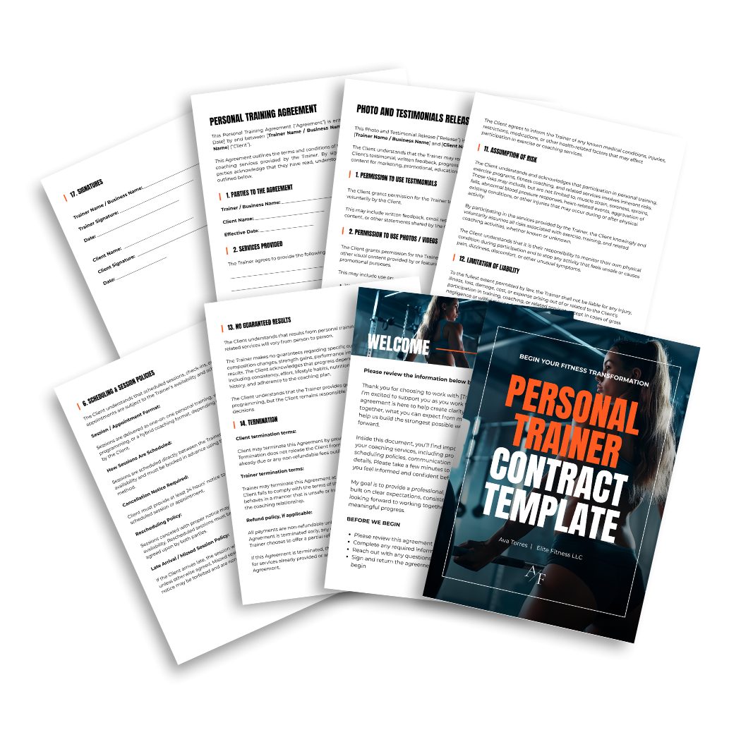 Personal trainer contract template professional Canva agreement for fitness business