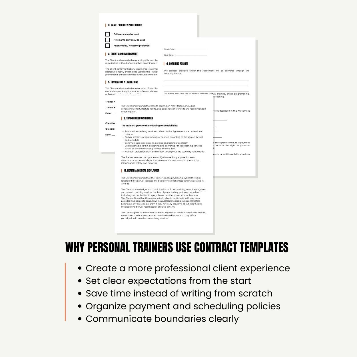 Contract template for personal trainers, fitness coaches, gym owners, and online trainer