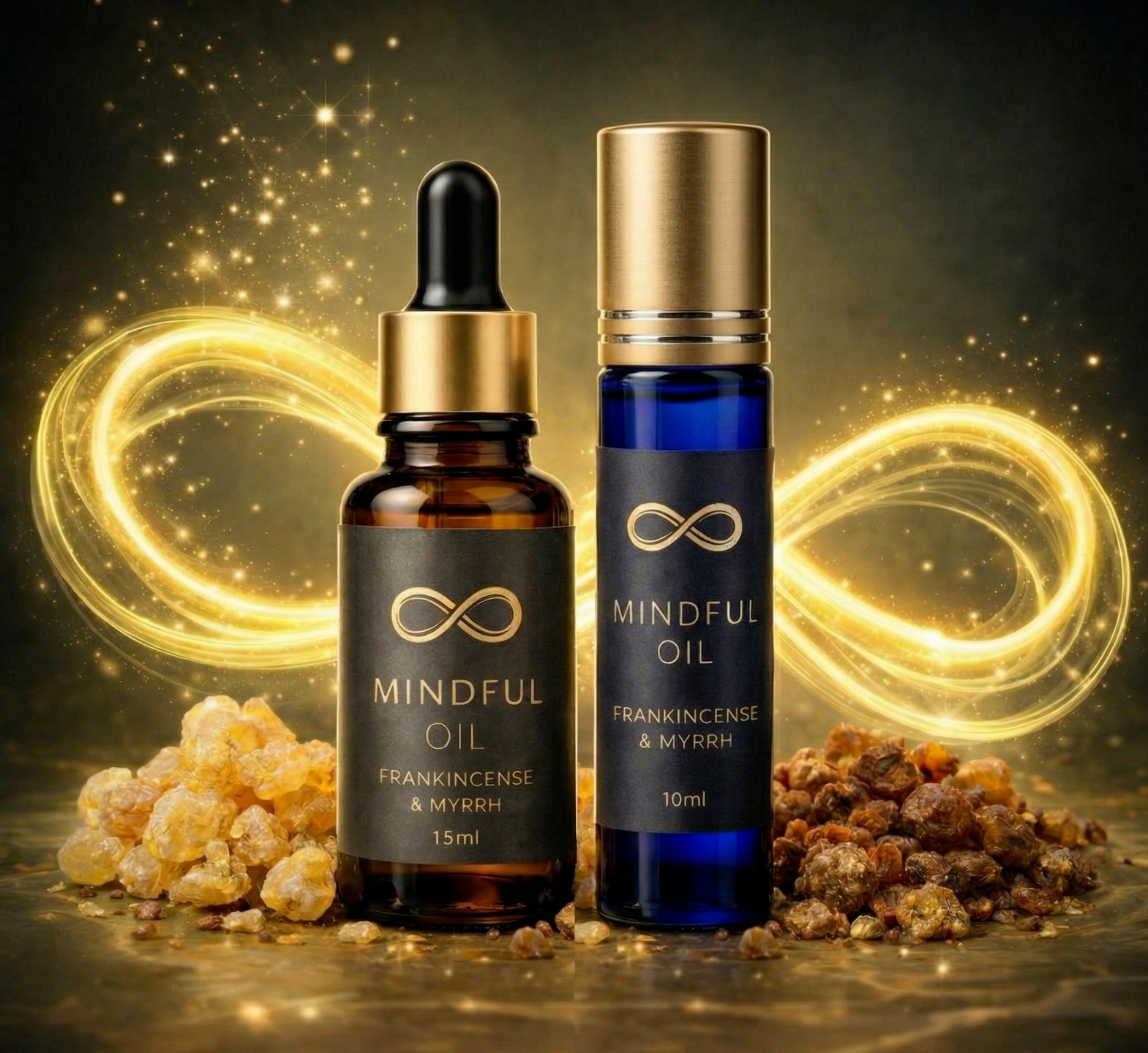 mindful oil in roller bottle and dropper bottle