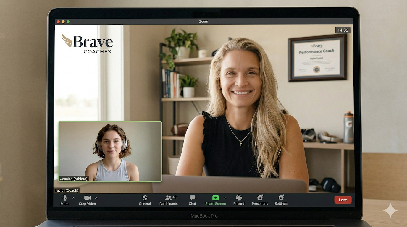 Taylor and athlete in Zoom coaching session