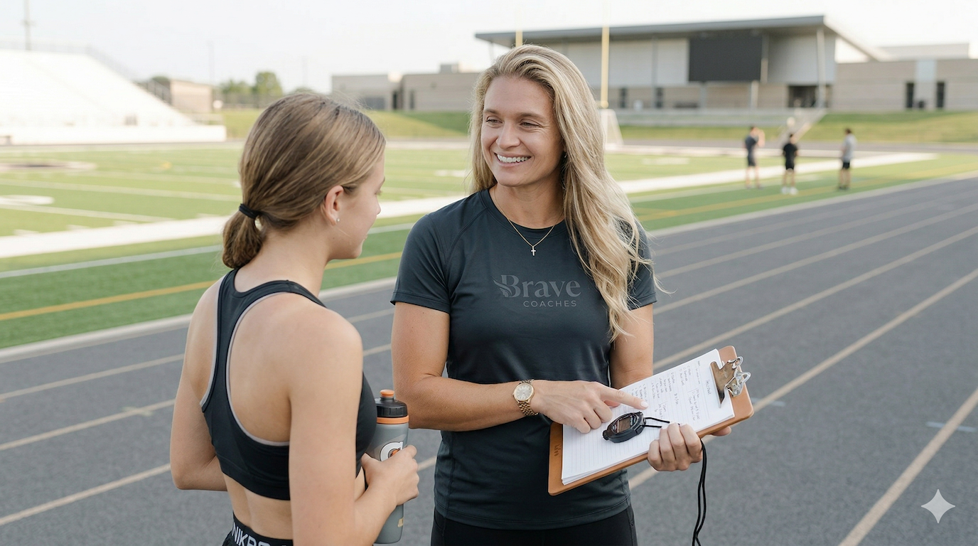 Coach Taylor with athlete on track