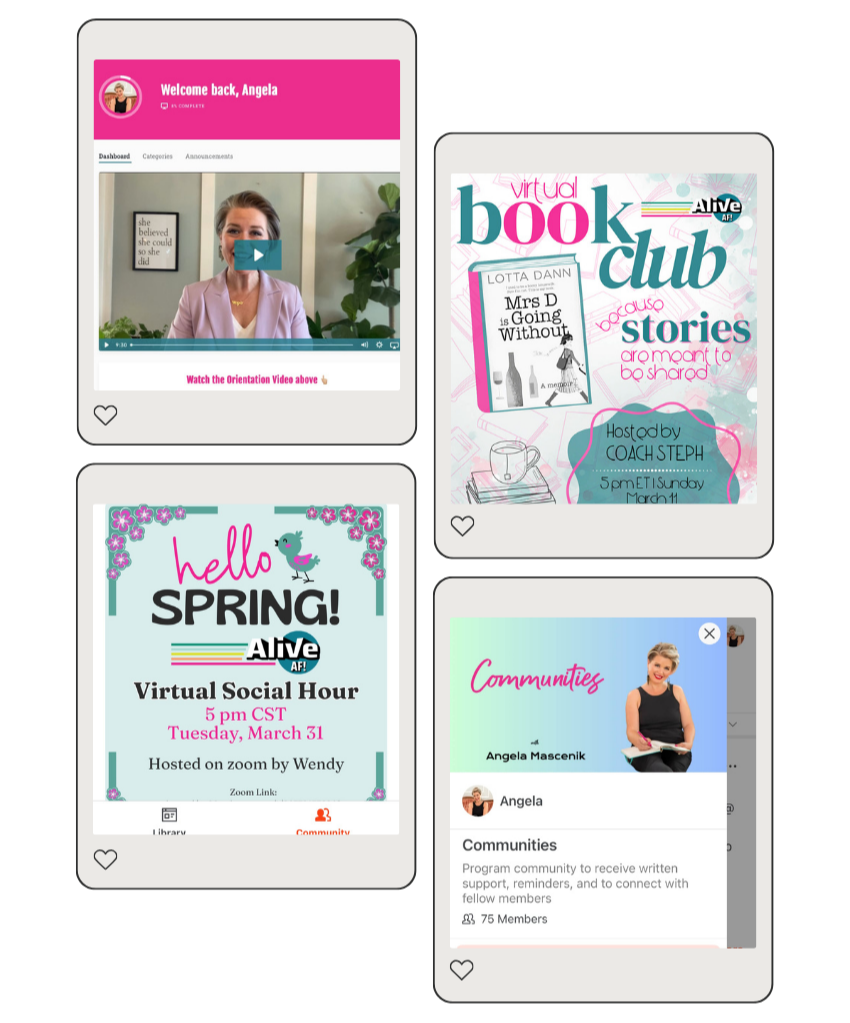 Library of past Alive AF! workshops providing women with ongoing guidance to change their relationship with alcohol