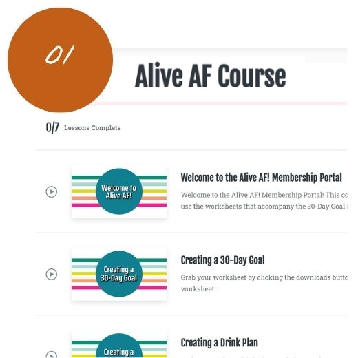 Alive AF! foundational course with videos, worksheets, and workbooks helping women understand and change their relationship with alcohol