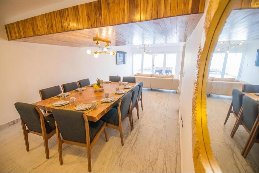 brightly lit dining room 