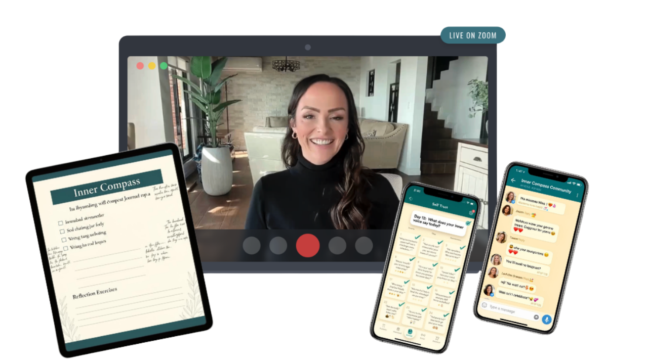 Everything included: Live Zoom session with Sarah, Inner Compass Workbook, 30-Day Daily Reminders, and Exclusive Telegram Community