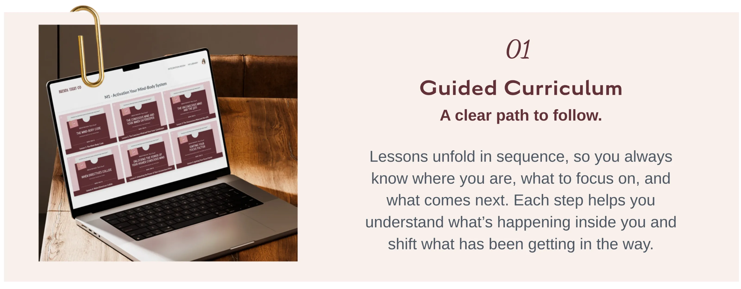 01 Guided Curriculum    Guided curriculum inside Breakthroughs Made Simple™ showing structured lesson pathway designed to help women in business follow a clear step-by-step growth process.