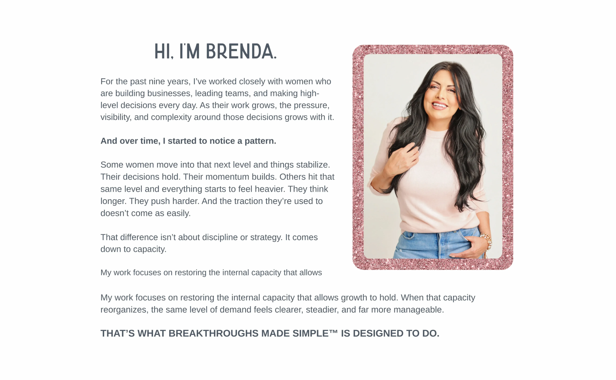 Brenda Terry, founder of Breakthroughs Made Simple™, sharing her approach to helping women in business create lasting change through internal safety and sustainable growth.