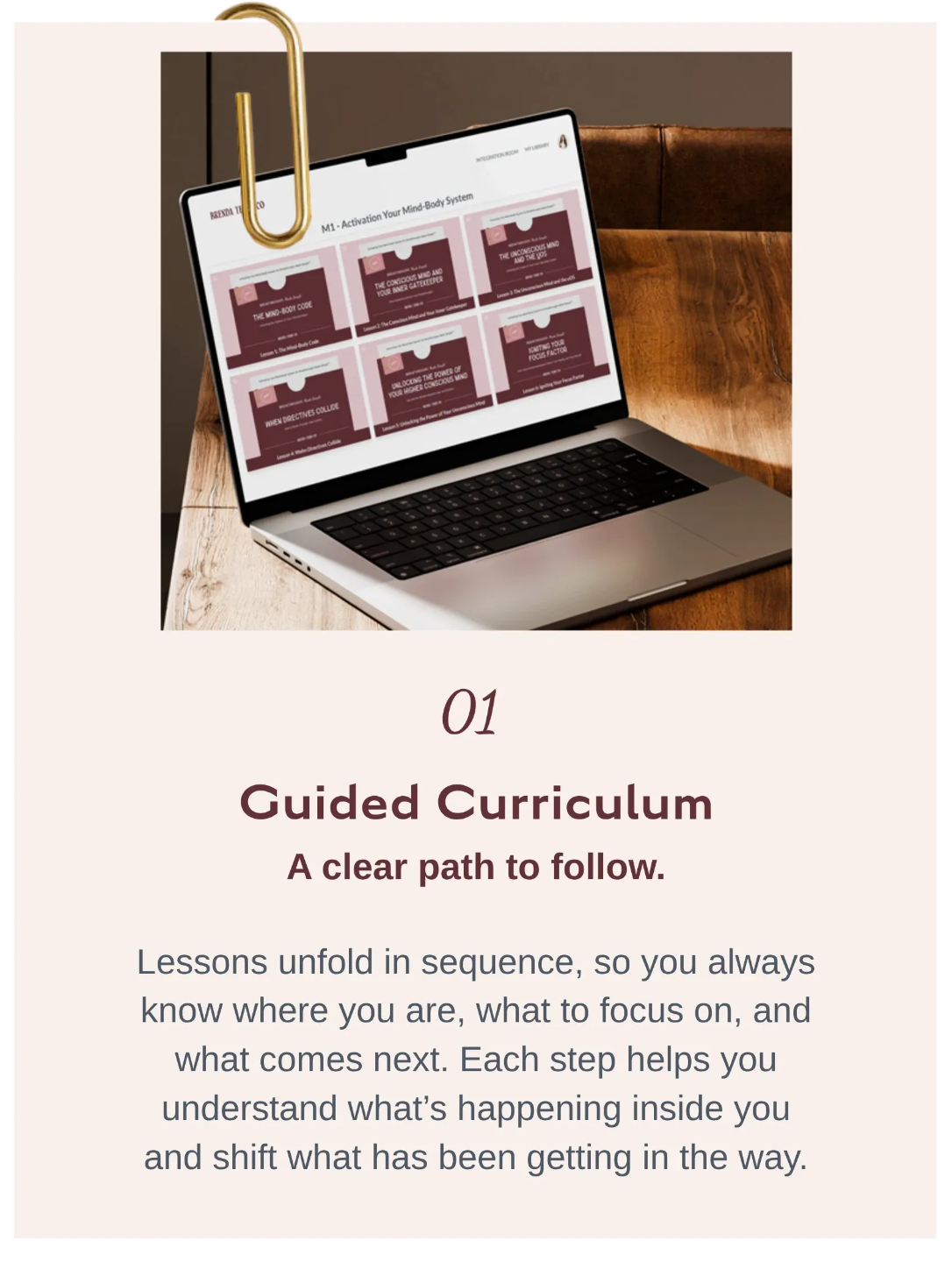01 Guided Curriculum    Guided curriculum inside Breakthroughs Made Simple™ showing structured lesson pathway designed to help women in business follow a clear step-by-step growth process.