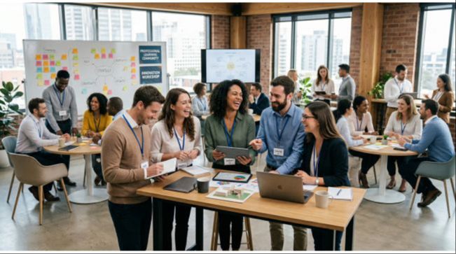 Comunidad de emprendedores y autónomos colaborando en Real Talent Academy