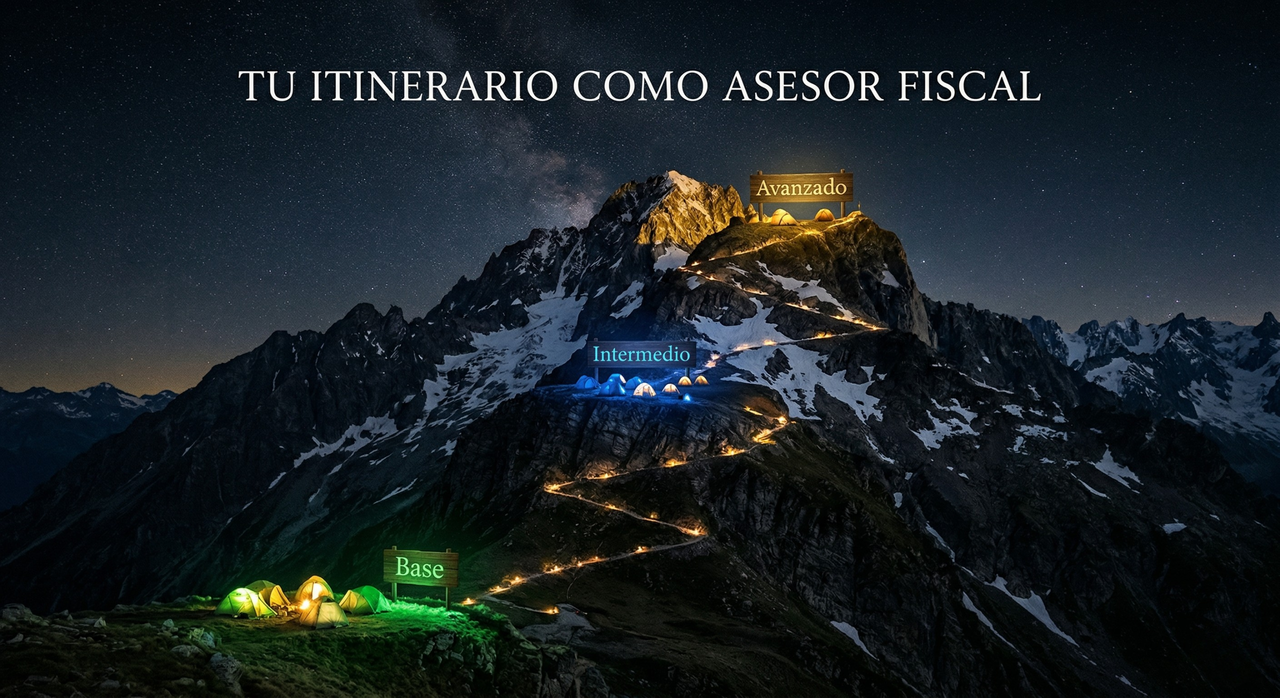 Itinerario profesional Asesor Fiscal Real Talent — tres niveles de formación en contabilidad y fiscalidad desde cero hasta asesor fiscal senior