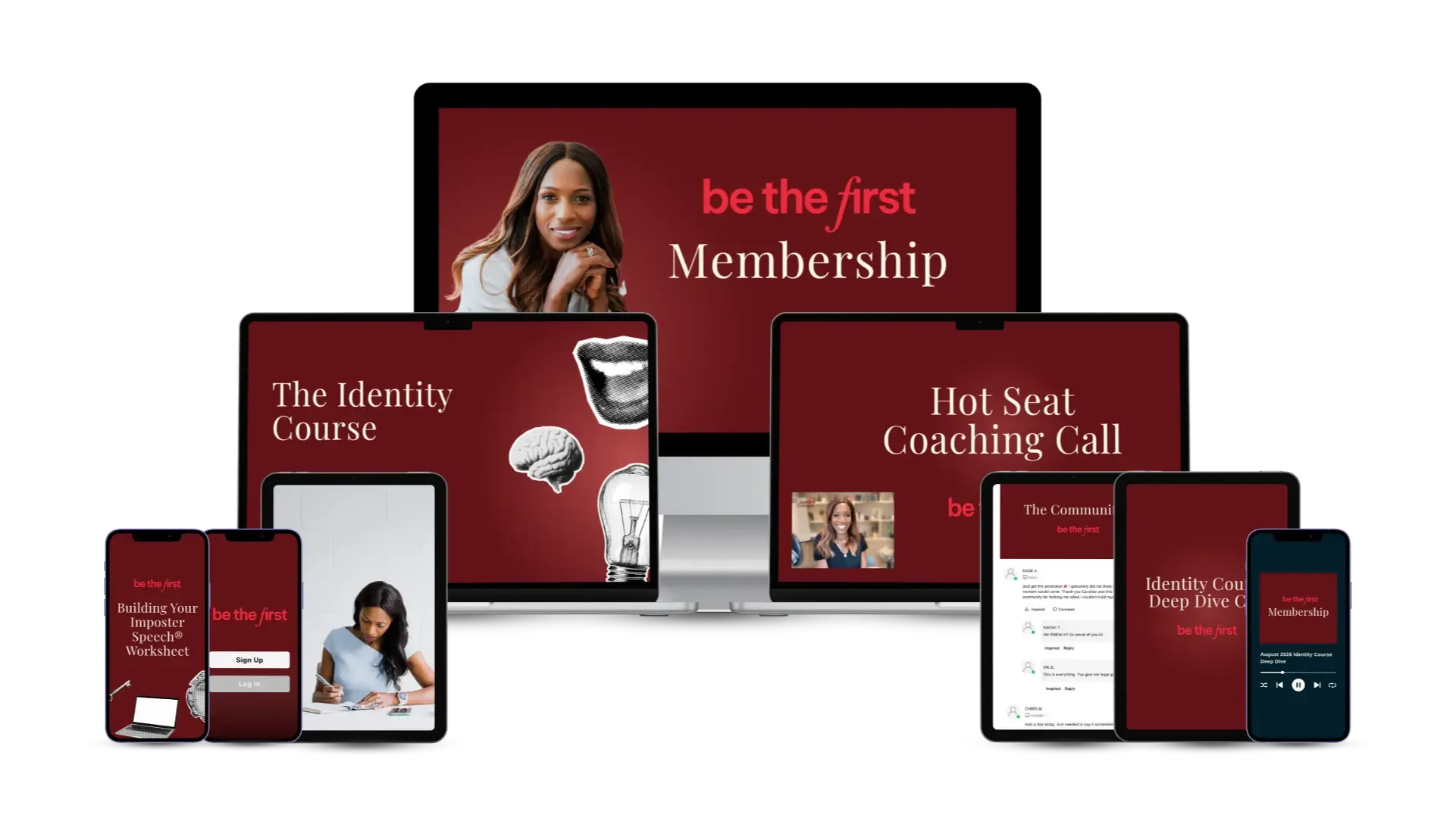 Laptops, tablets, and phones showing the inclusions of the Be The First Membership