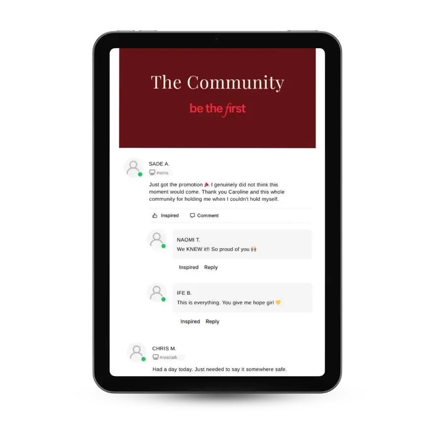 Be The First community feed for Black lawyers on tablet