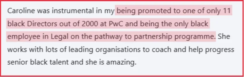 Client message about career promotion after joining the membership