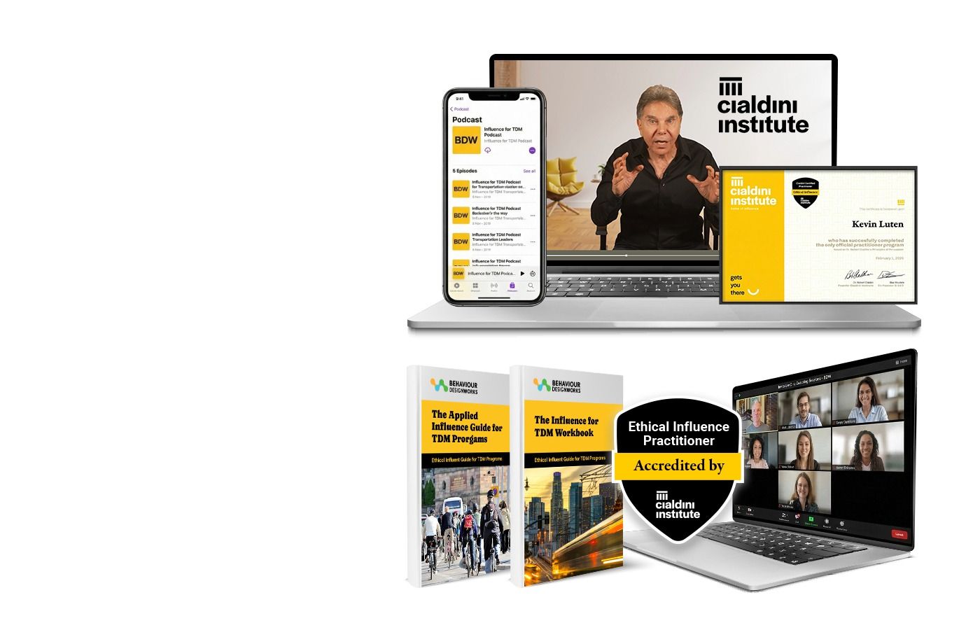Cialdini Certified Practitioner program materials — video training, workbooks, certification, and live coaching sessions