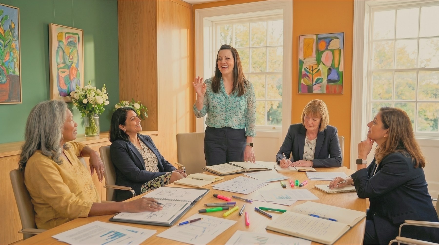 A Root to Grow cohort in session - Rachel Flower facilitating a small group of senior women around a working table