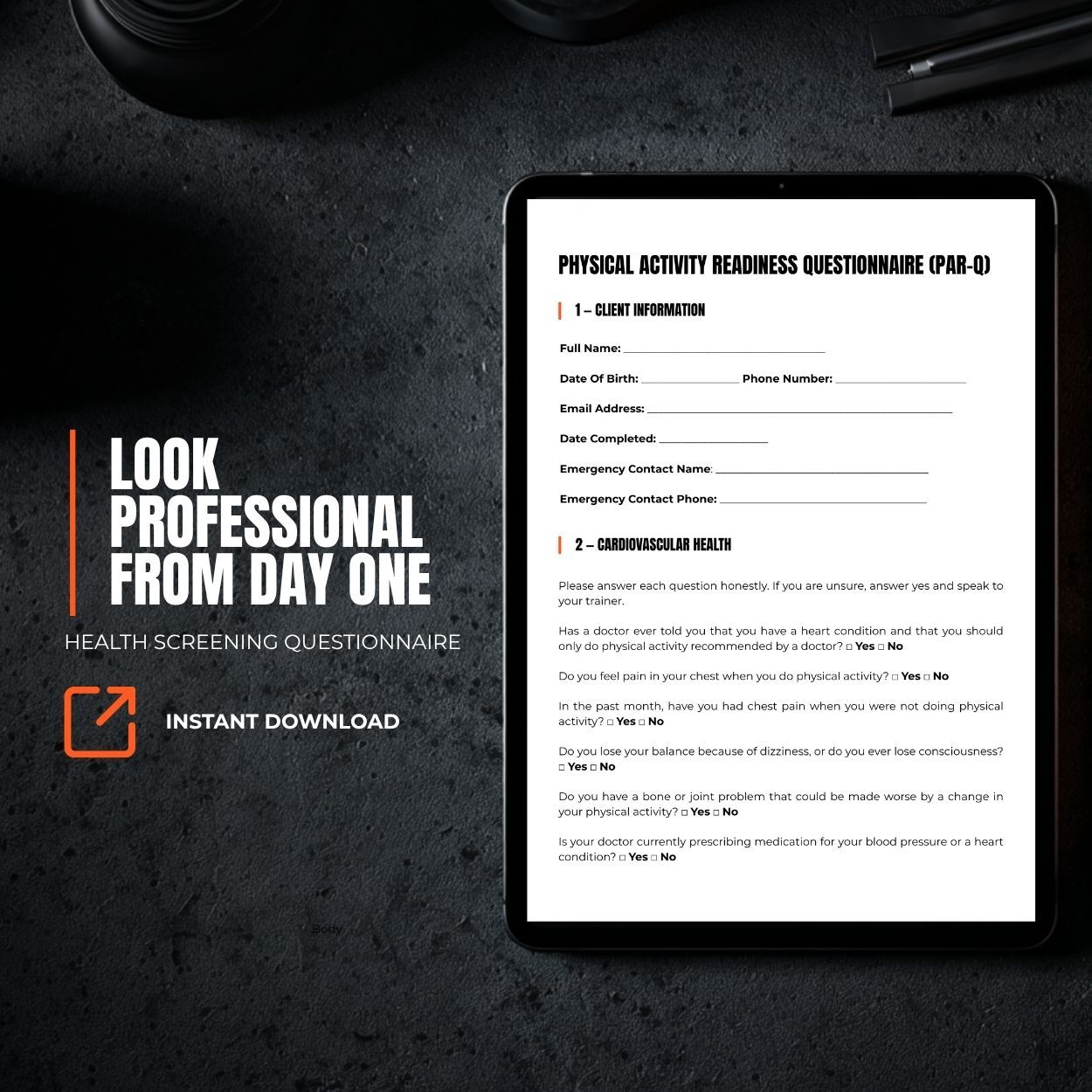 Personal Trainer PAR-Q Form — Health Screening Questionnaire Template