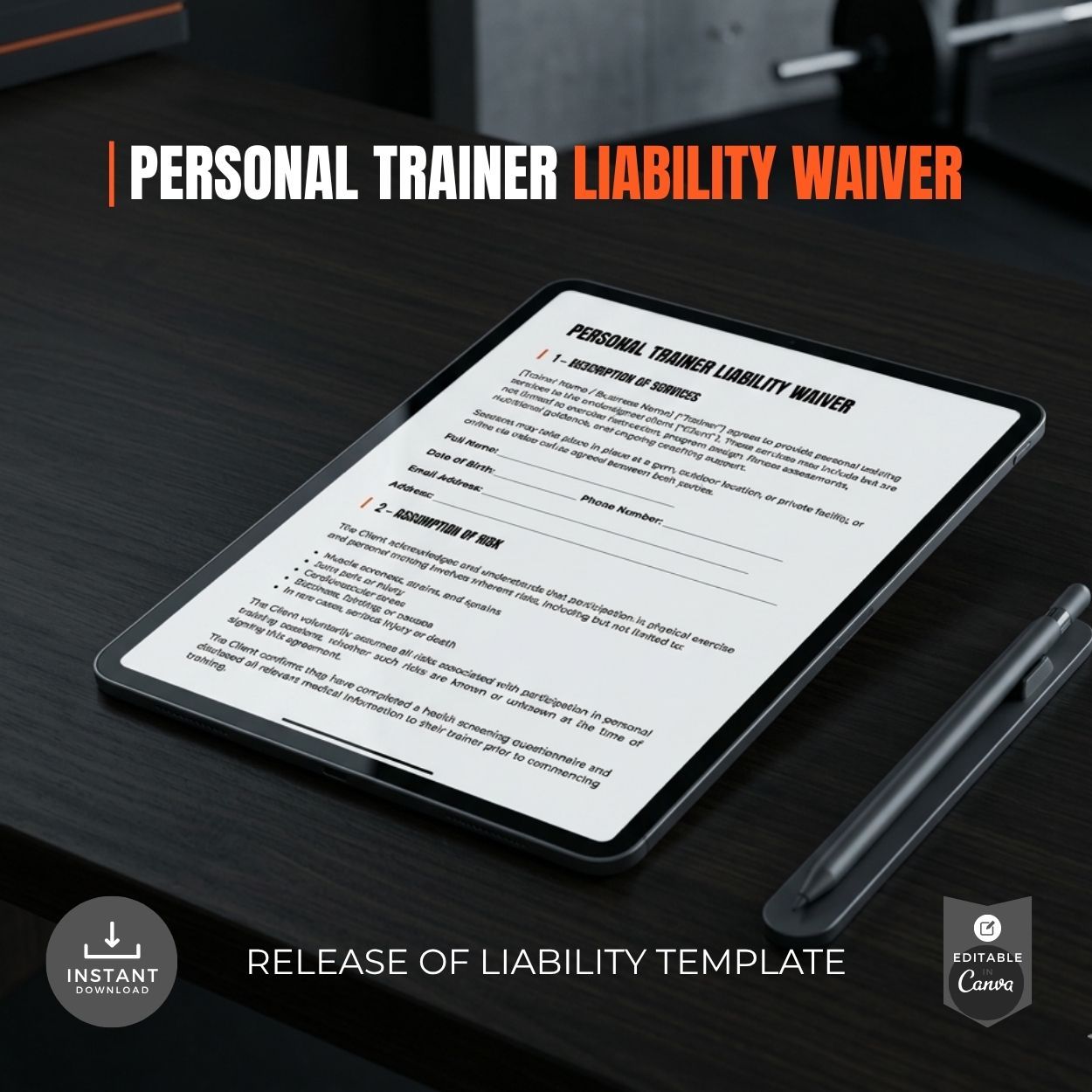 Personal Trainer Liability Waiver Canva Template - Release of Liability Instant Downloa