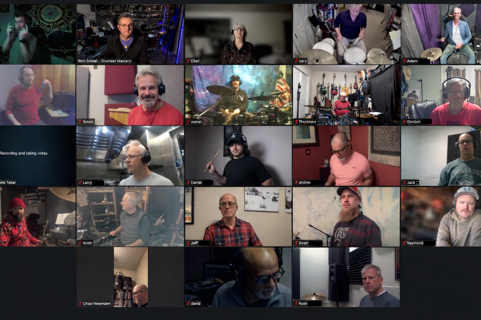 Drumset Mastery Program students in a live session