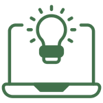 Computer with lightbulb icon representing clinical insight and evidence-based digital tools for therapists.